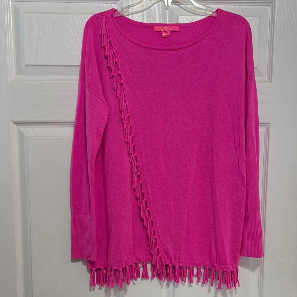 Lilly Pulitzer Women’s size Medium Pink Tunic Fringe Sweater